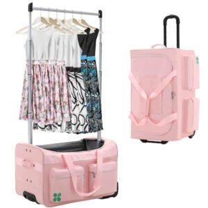 Rolling Garment Bag Dance Bag w/Rack and Changing Station Outdoor Storage Cabinet, Pink